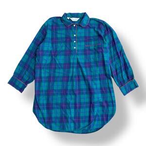 Neiman Marcus by Bonsoir Vintage Blue Plaid Nightgown Size Large Cabin, Comfy